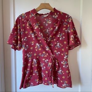 Monteau Los Angeles faux wrap Floral Blouse